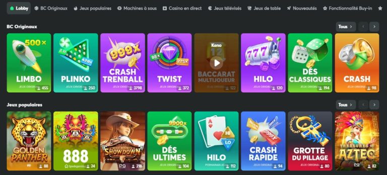 BC Game Casino jeux