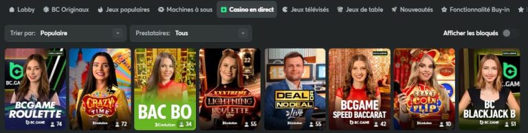 BC Game Casino jeux live