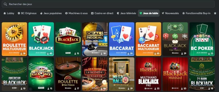 BC Game Casino jeux table