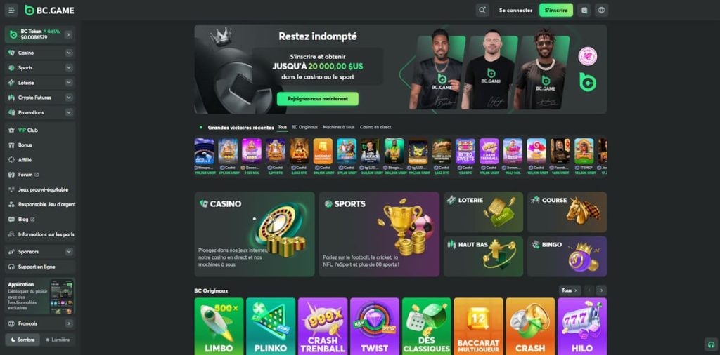 BC Game Casino page accueil